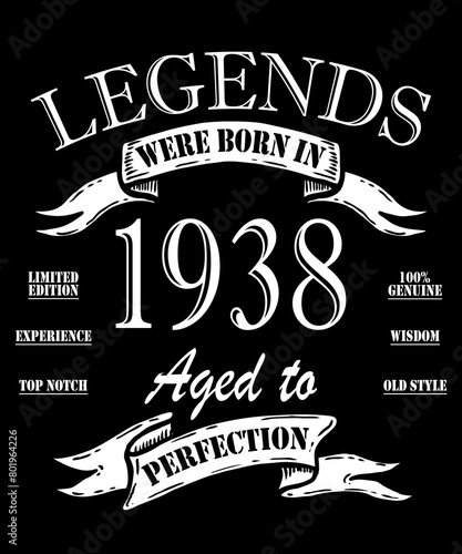Birthday Gift card Vintage 1938, Legends are born in December Happy Birthday Old Funny Celebration Birthday Party Gift Idea Vector T-Shirt Design.