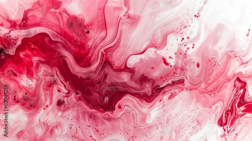 Elegant Red Swirl Liquid Art: Vibrant Abstract Acrylic Pattern on White Background