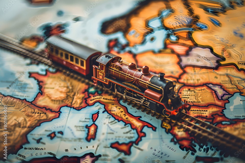 Obraz premium toy train over map, Generative AI