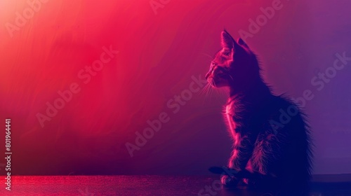 The background is completely mix Red and Purple with no texture and the baby cat sit donw in the right hand corner