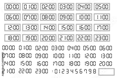 シンプルなデジタル時計の24時間アイコンセット