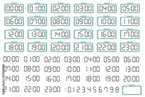 シンプルでかわいいデジタル時計の24時間アイコンセット