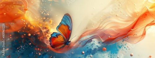 A blank page turns into an illustration with a lively butterfly. Showing the potential for change photo