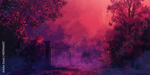 The background is completely mix red and Purple with no texture and the Fencing is in the right hand side