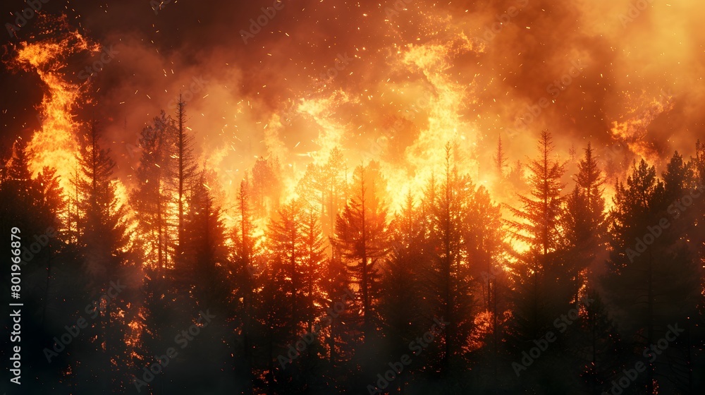 Raging Forest Fire Engulfs Towering Trees in Apocalyptic Blaze