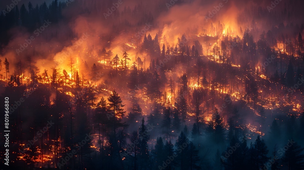 Raging Wildfire Engulfs Vast Forest Landscape in Apocalyptic Blaze