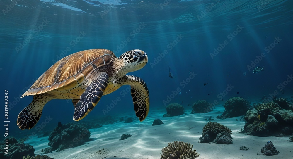 Obraz premium green sea turtle swimming