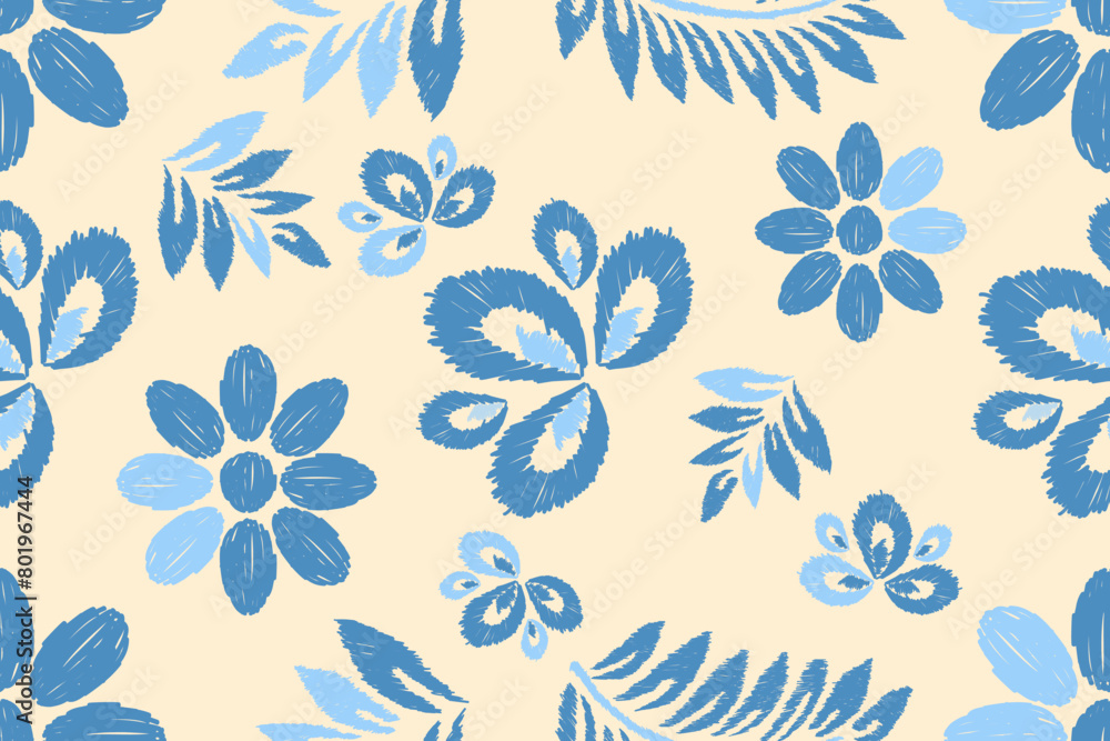 Ikat floral paisley embroidery background.Ikat ethnic oriental pattern traditional.Aztec-style abstract vector. design for texture, fabric, clothing, wrapping, decoration, sarong, scarf Ikat floral paisley embroidery background.Ikat ethnic oriental pattern traditional.Aztec-style abstract vector. design for texture, fabric, clothing, wrapping, decoration, sarong, scarf