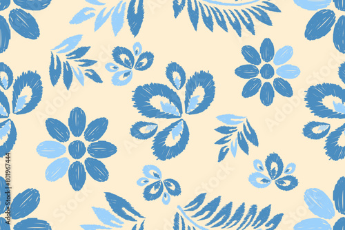 Ikat floral paisley embroidery background.Ikat ethnic oriental pattern traditional.Aztec-style abstract vector. design for texture, fabric, clothing, wrapping, decoration, sarong, scarf