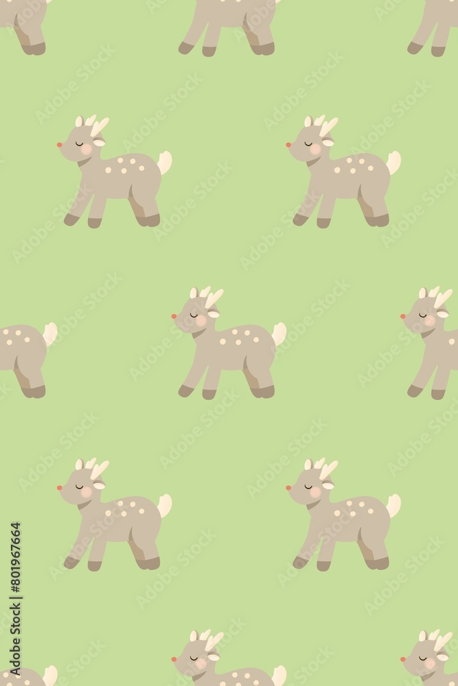 Naklejka premium Christmas seamless pattern with deer, Cartoon animals