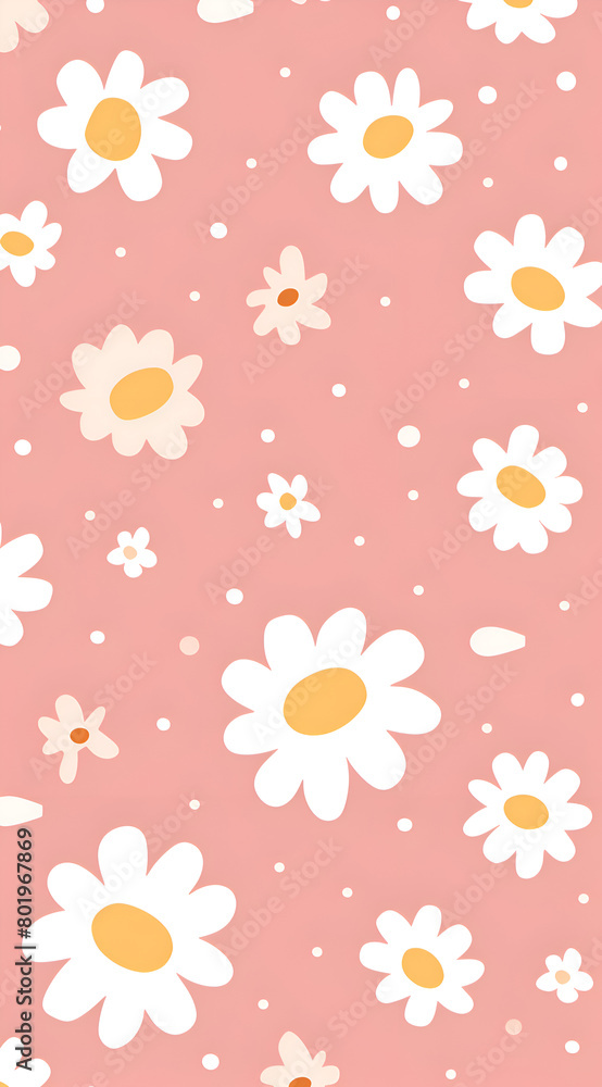 A pink background with a floral pattern of white flowers. The flowers are scattered throughout the image, with some larger and some smaller. Generative AI