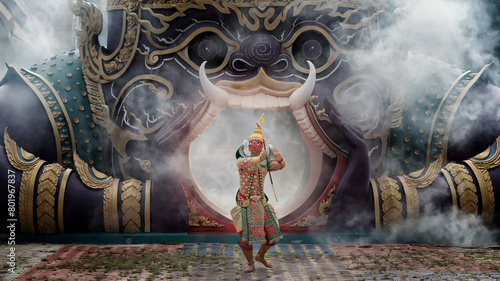Ramayana story. Hanuman Rama and Ravana character. Khon is a dance drama genre from Thailand. photo