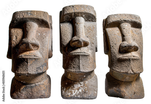 Multiple Moai statues, cut out - stock png. photo