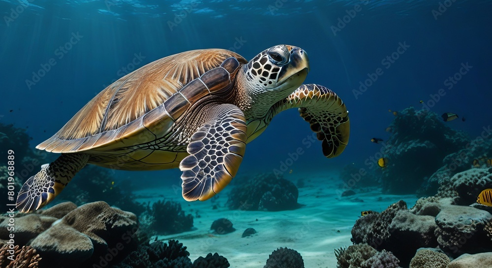 Fototapeta premium green sea turtle swimming