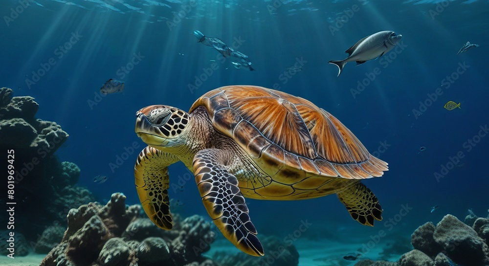 Obraz premium green sea turtle swimming