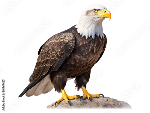a bald eagle standing on a rock