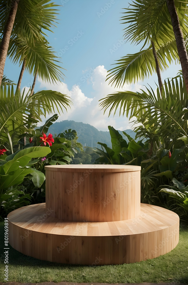 3d podium with tropical background 3d podium with tropical background
