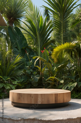 3d podium with tropical background