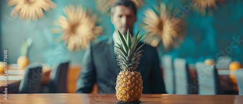 A pineapple in a CEO s executive suit, leading a board meeting photo