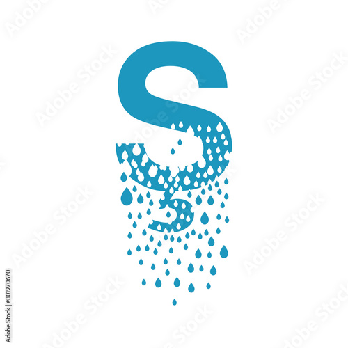 Azerbaijan or Turkish letter with effect of dissolves into droplets. Drops of liquid fall out as precipitation. Destruction effect. Dispersion