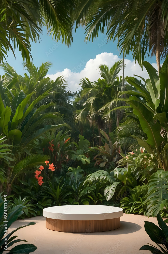 3d podium with tropical background 3d podium with tropical background