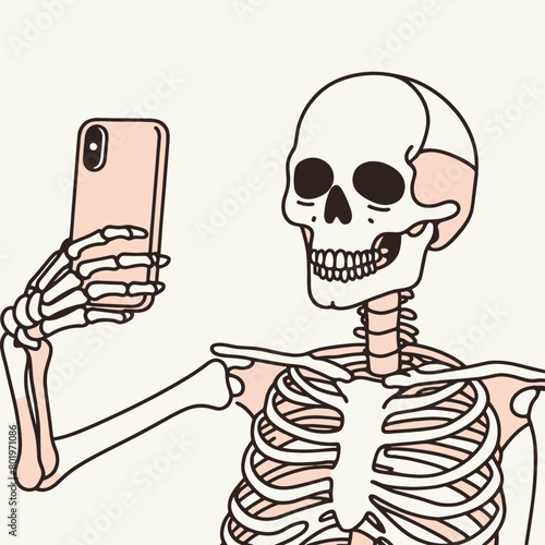 A skeleton taking a selfie