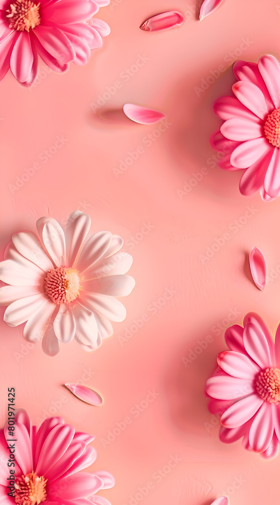 A pink background with a bunch of white and pink flowers. The flowers are scattered all over the background, with some of them being larger than others. Generative AI A pink background with a bunch of white and pink flowers. The flowers are scattered all over the background, with some of them being larger than others. Generative AI