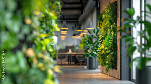 Building hallway adorned with abundant plants, trees, and lush greenery © AlexanderD