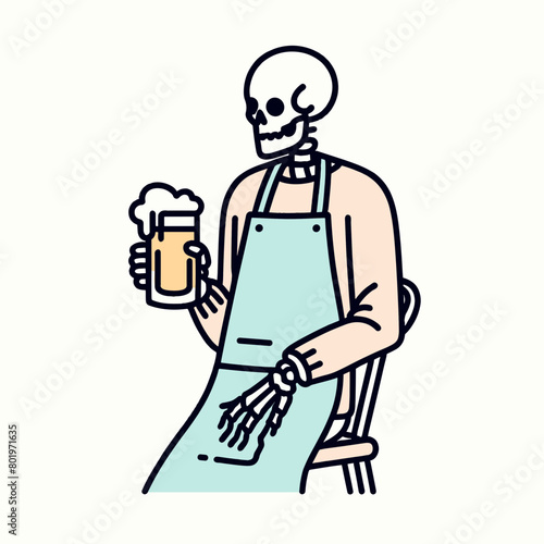Wallpaper Mural A skeleton wearing an apron is sitting on a chair and holding a beer mug. Torontodigital.ca