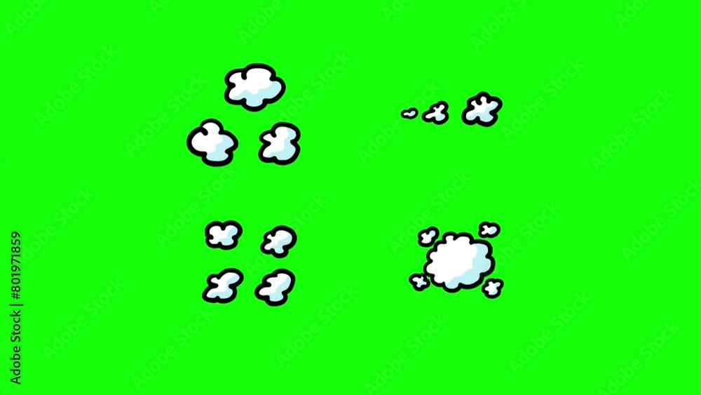 Flying four bubble smokes cartoon animation dynamic greenbox. Doodle children animation style. Good for any project. Green screen background.
Flying four bubble smokes cartoon animation dynamic greenbox. Doodle children animation style. Good for any project. Green screen background.