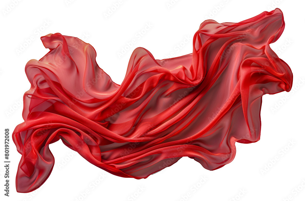 Red gradient fabric flowing texture, cut out - stock png.