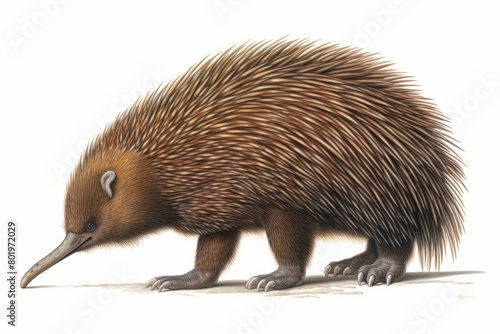 Echidna in full growth animal on white background. Generate Ai photo