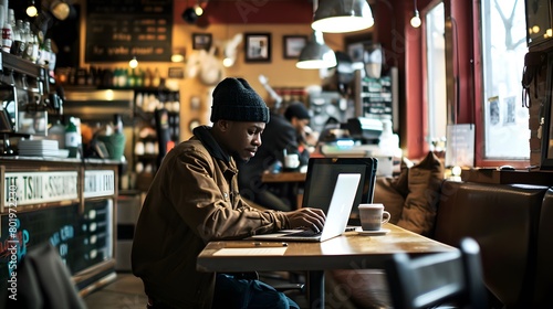Focused work session at a cozy café photo
