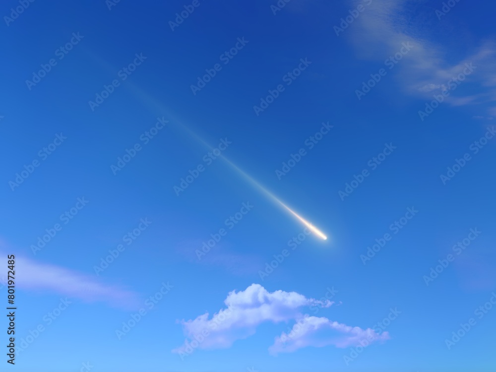 Meteor in a clear sky. Fireball in daylight. Shooting star isolated.