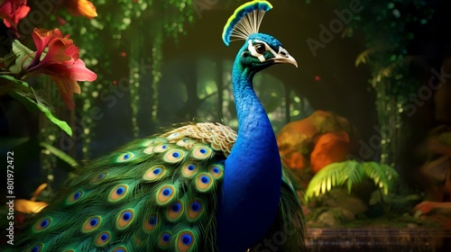 Wallpaper Mural Beautiful peacock in a tropical garden. Colorful peacock. Torontodigital.ca