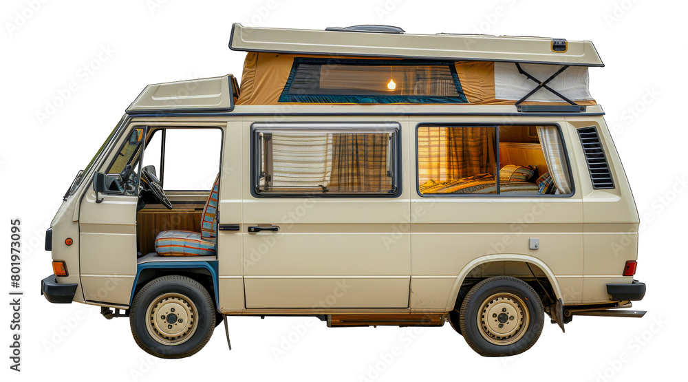 Classic beige camper van, cut out - stock png.