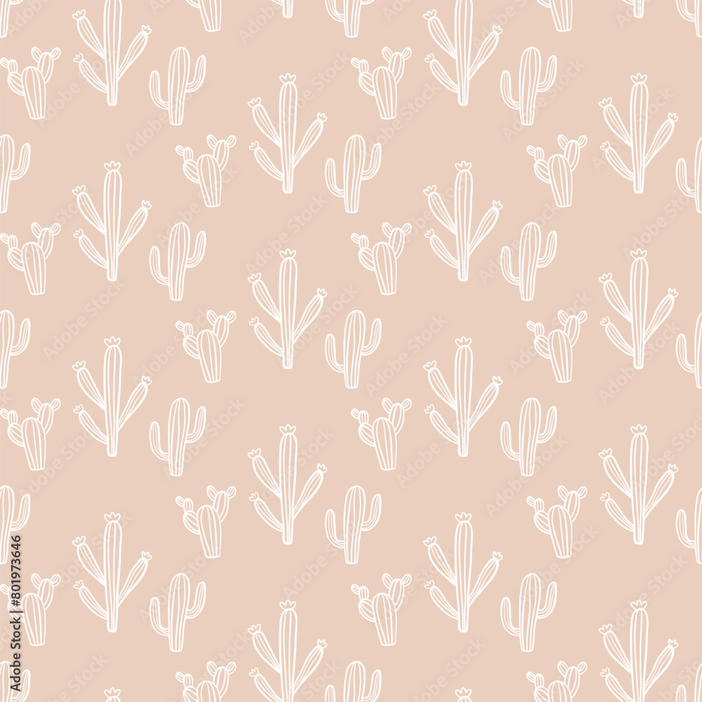 Fototapeta premium Cactus Seamless Pattern Cacti Doodle Background