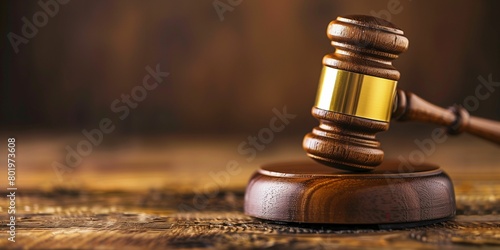 Authority of Justice: Wooden Gavel on a Resplendent Wooden Table Symbolizing Legal Decisions and Judicial Power