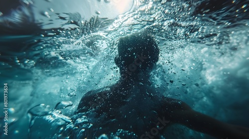 Woman swimming in blue ocean waves