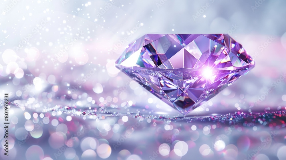 Sparkling pink diamond on shiny surface Sparkling pink diamond on shiny surface
