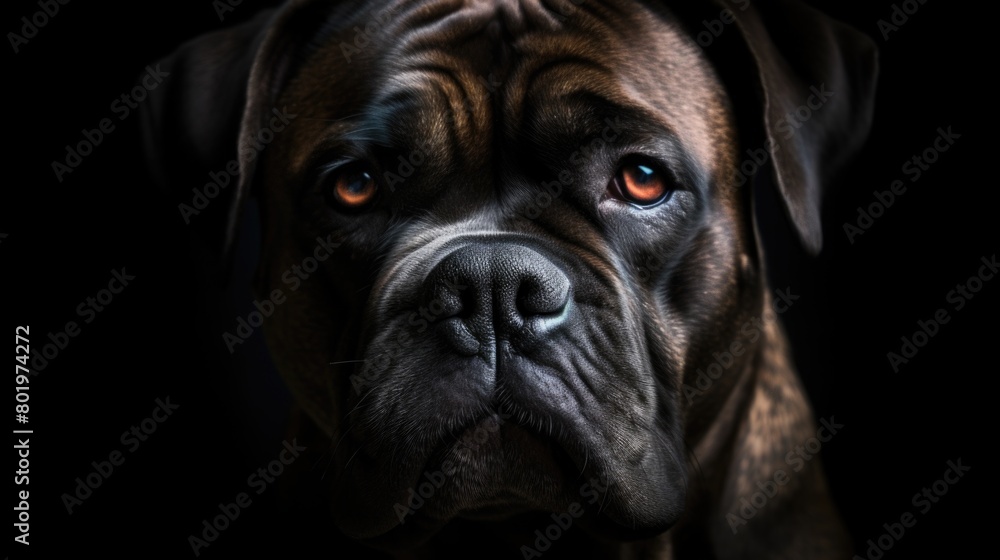 Close up of dog on black background