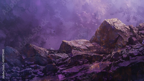 The background is completely mix Brown and Purple with no texture and the rocks in the right hand corner