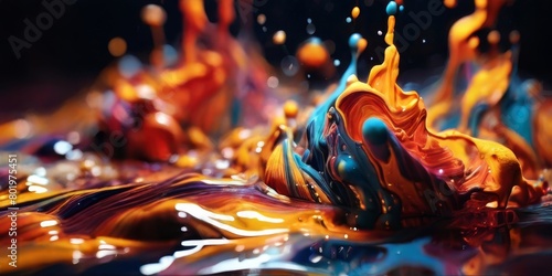 Abstract painting combined with colorful oil paint photo