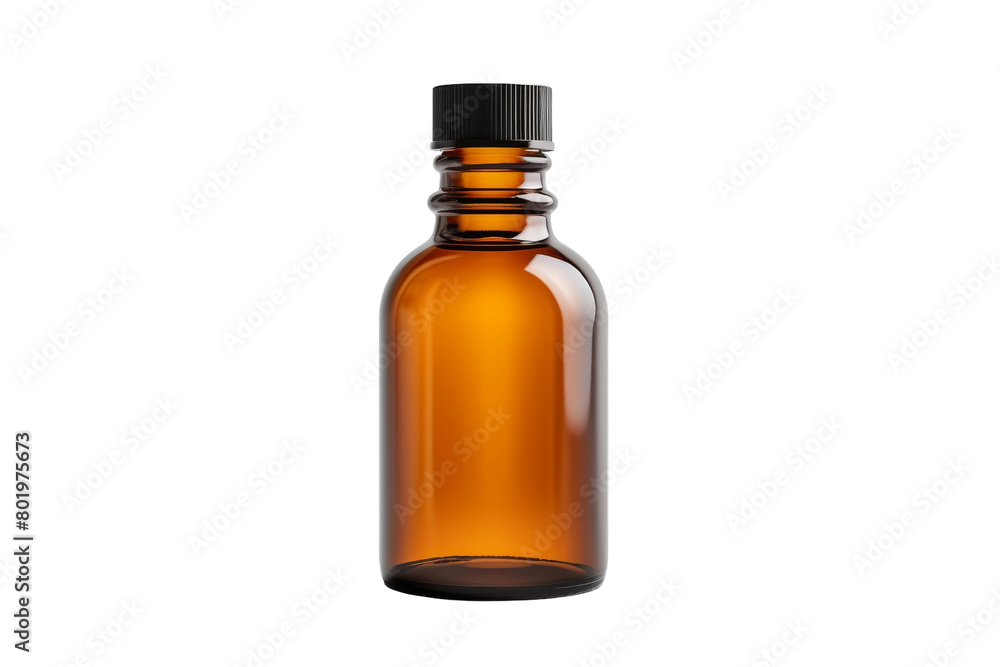 Whispers of the Earth: A Brown Glass Bottle With a Black Cap. On a White or Clear Surface PNG Transparent Background.