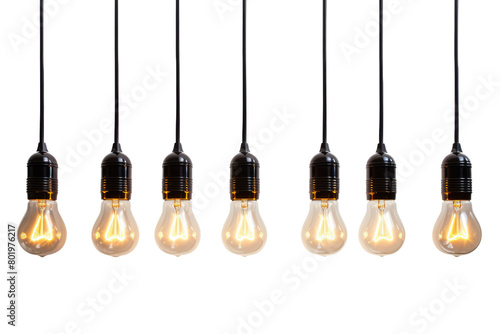 Illuminated Symphony: A Dance of Light Bulbs. On a White or Clear Surface PNG Transparent Background.