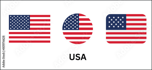 Flag of USA icons, badge or button. USA national symbol. Vector illustration