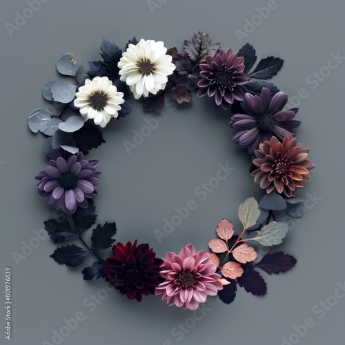 Floral Wreath on Grey – Artistic Arrangement