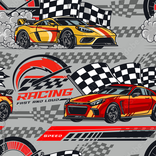 Street racing colorful seamless pattern