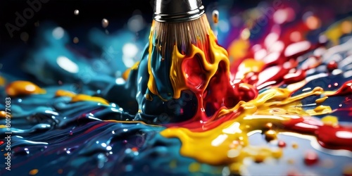 Abstract painting combined with colorful oil paint photo