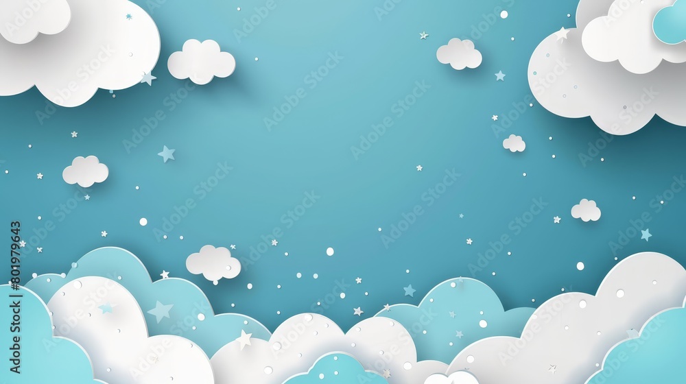   A paper cut-out of clouds and stars against a blue backdrop, featuring stars and clouds positioned in the center